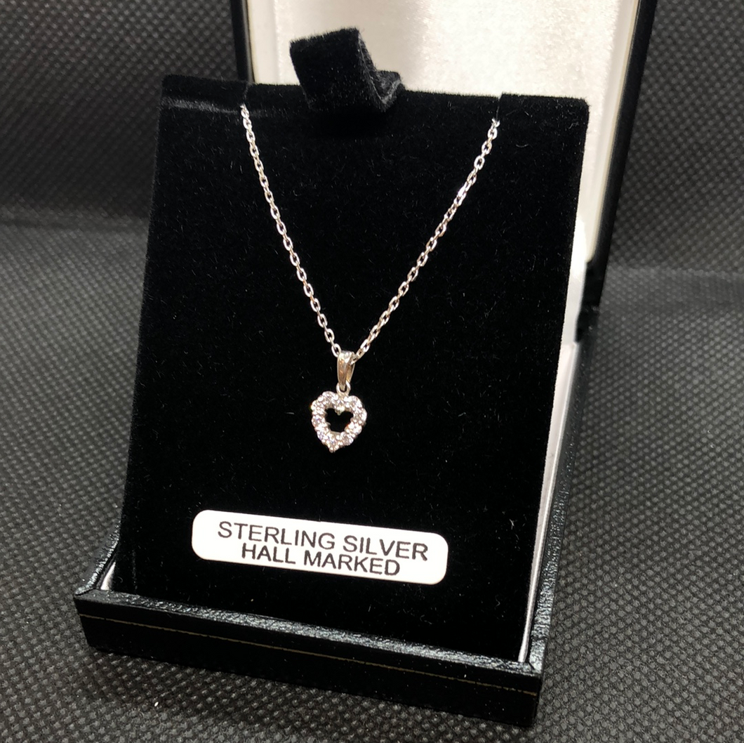 Sterling silver and cubic zirconia heart pendant and chain